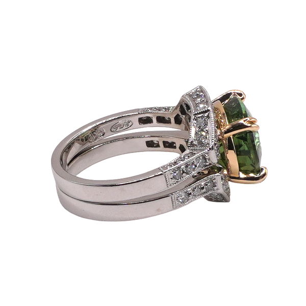 4ct Tourmaline and Diamond Ring- 18k Two Tone Gold Image 2 Lumina Gem Wilmington, NC
