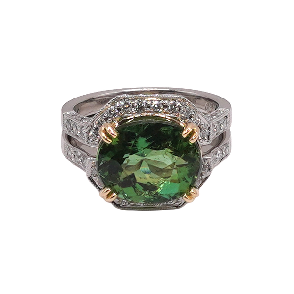 4ct Tourmaline and Diamond Ring- 18k Two Tone Gold Lumina Gem Wilmington, NC