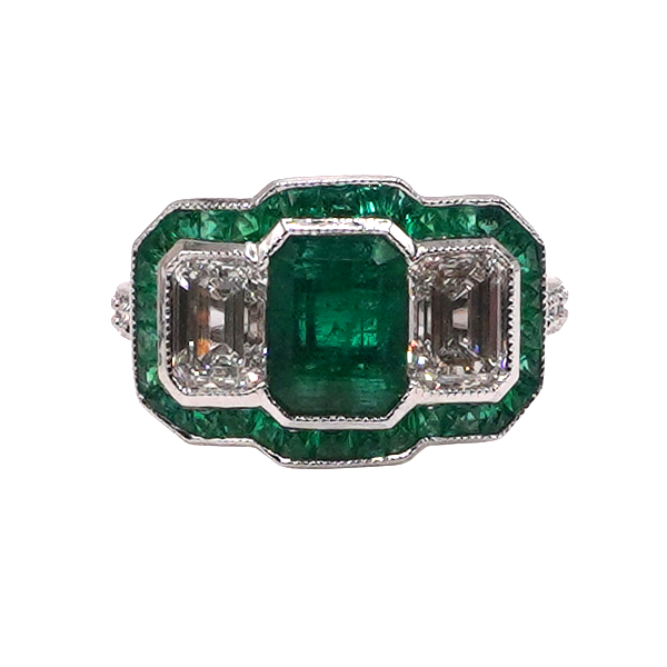 2.33ctw Emerald and 1.87ctw Diamond Ring- 14k White Gold Lumina Gem Wilmington, NC