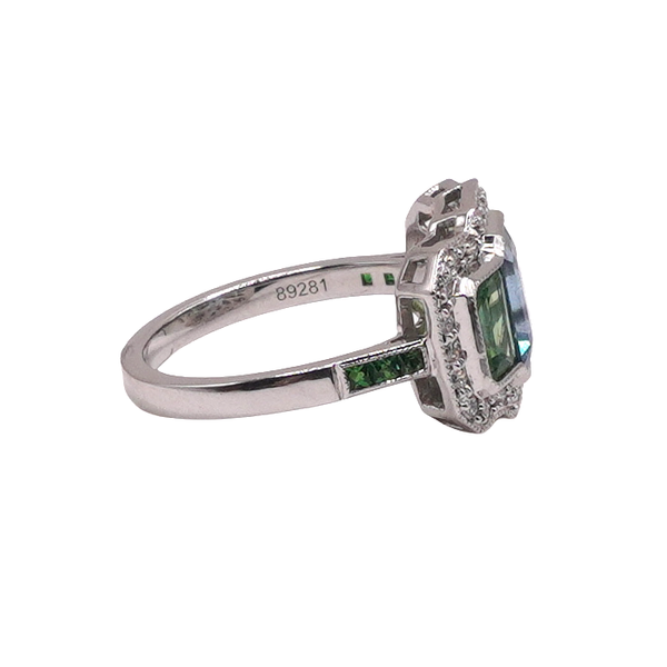 Aquamarine and Tsavorite Ring with Diamond Accents- 14k White Gold Image 2 Lumina Gem Wilmington, NC