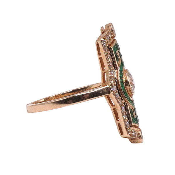 Diamond and Emerald Vintage Style Ring- 14k Yellow Gold Image 2 Lumina Gem Wilmington, NC