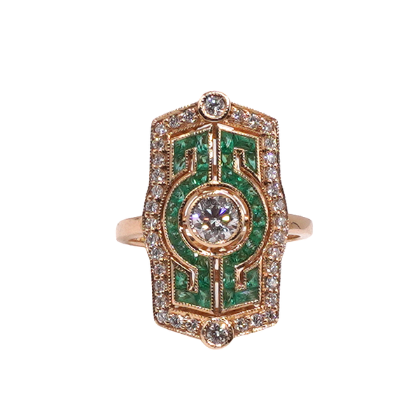 Diamond and Emerald Vintage Style Ring- 14k Yellow Gold Lumina Gem Wilmington, NC