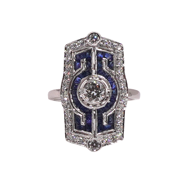 Diamond and Sapphire Vintage Style Ring- 14k White Gold Lumina Gem Wilmington, NC