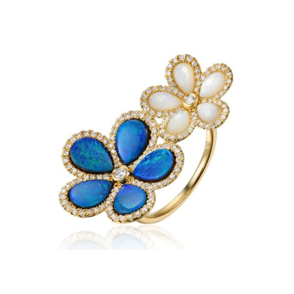 Luvente Opal, Mother of Pearl, and Diamond Ring- 14k Yellow Gold Lumina Gem Wilmington, NC