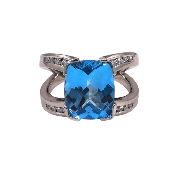 Blue Topaz and Diamond Ring-14k White Gold Lumina Gem Wilmington, NC