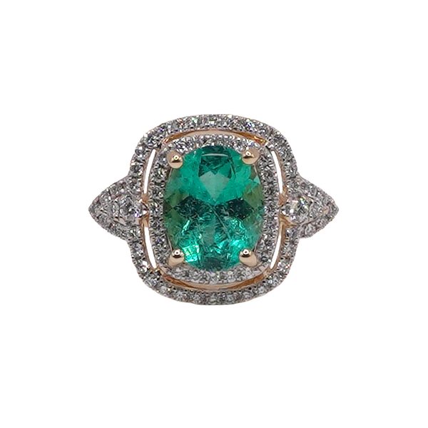 2.85ct Oval Columbian Emerald in a .73ctw Diamond  Ring- 14k Yellow Gold Lumina Gem Wilmington, NC