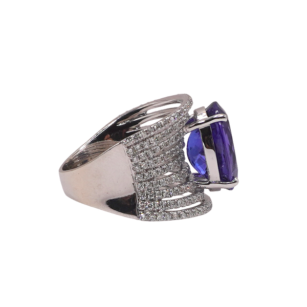 7.90ct Tanzanite and 1.56ctw Diamond Ring- 14k White Gold Image 2 Lumina Gem Wilmington, NC