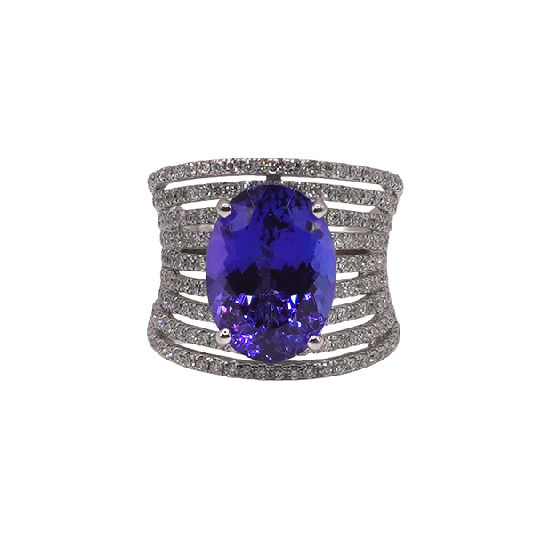 7.90ct Tanzanite and 1.56ctw Diamond Ring- 14k White Gold Lumina Gem Wilmington, NC
