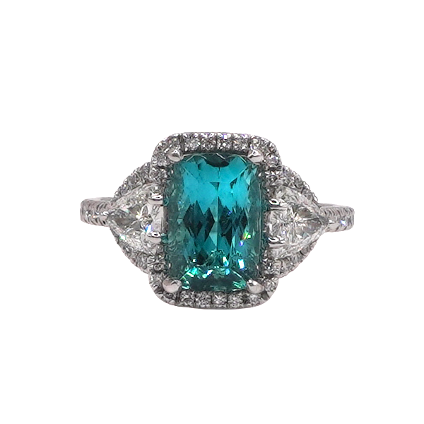2.85ct Pillow Cut Brazilian Fine Blue Tourmaline in a 1.1ctw Diamond Setting- 14k White Gold Image 2 Lumina Gem Wilmington, NC