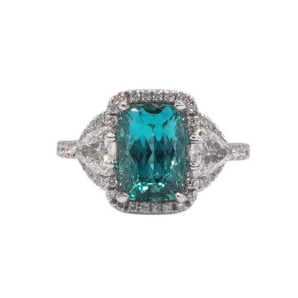 2.85ct Pillow Cut Brazilian Fine Blue Tourmaline in a 1.1ctw Diamond Setting- 14k White Gold Lumina Gem Wilmington, NC