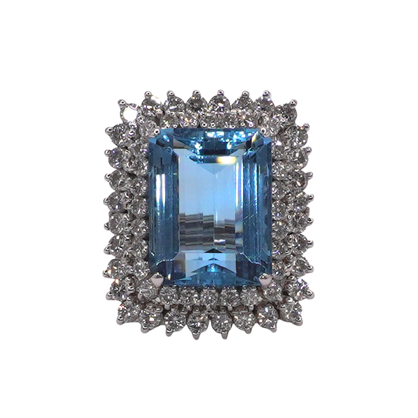 9ct Aquamarine and 2ct Diamond Ring- 14k White Gold Lumina Gem Wilmington, NC
