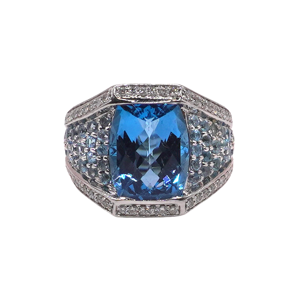 Chunky Blue Topaz Ring- 14k White Gold Lumina Gem Wilmington, NC