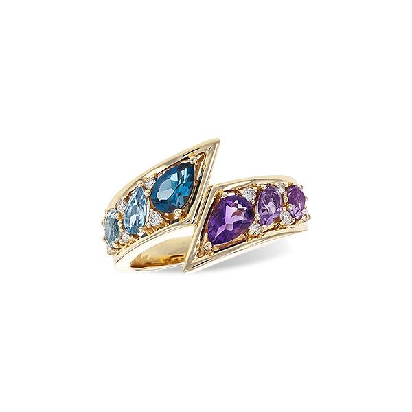 Allison-Kaufman Blue Topaz, Amethyst, and Diamond Ring- 14k Yellow Gold Lumina Gem Wilmington, NC