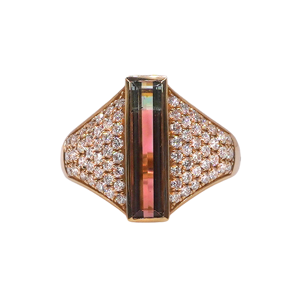 Bicolor Tourmaline and Diamond Ring- 18k Yellow Gold Lumina Gem Wilmington, NC