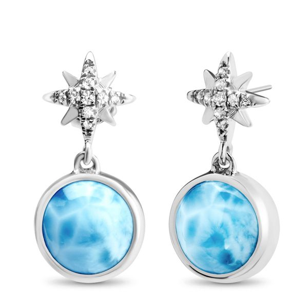 Marahlago Larimar and White Sapphire Destiny Dangle Earrings Lumina Gem Wilmington, NC