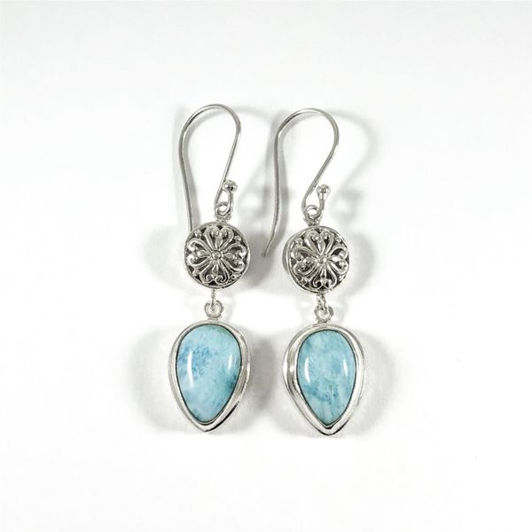 Marahlago Scroll and Pear Shaped Larimar Earrings Lumina Gem Wilmington, NC