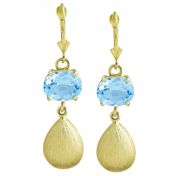 Raymond Mazza Blue Topaz and Textured Gold Dangle Earrings Lumina Gem Wilmington, NC
