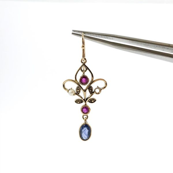 Sapphire, Ruby, and Pearl Dangle Earrings Image 2 Lumina Gem Wilmington, NC