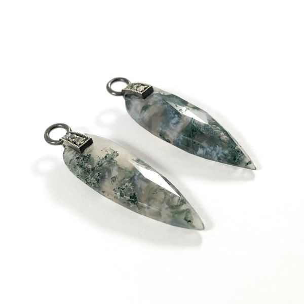 Nina Nguyen Moss Agate and Oxidized Sterling Silver Angel Wing Earring Charms Image 2 Lumina Gem Wilmington, NC