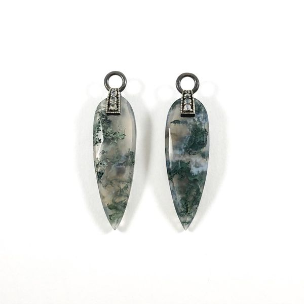 Nina Nguyen Moss Agate and Oxidized Sterling Silver Angel Wing Earring Charms Lumina Gem Wilmington, NC