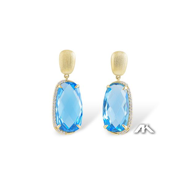 Allison Kaufman 19.72ctw Blue Topaz and Diamond Earrings - Yellow Gold - G Color SI1 Clarity Lumina Gem Wilmington, NC