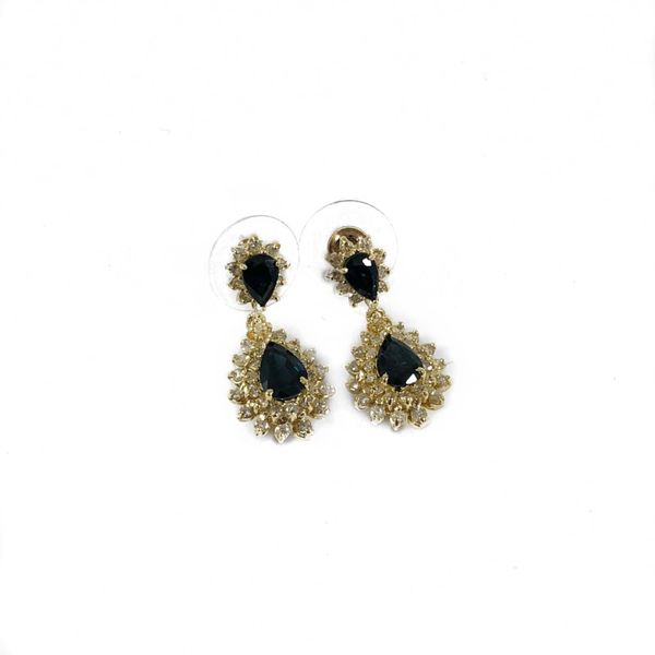 Pear Shaped Sapphire and Diamond Drop Earrings - Yellow Gold Lumina Gem Wilmington, NC