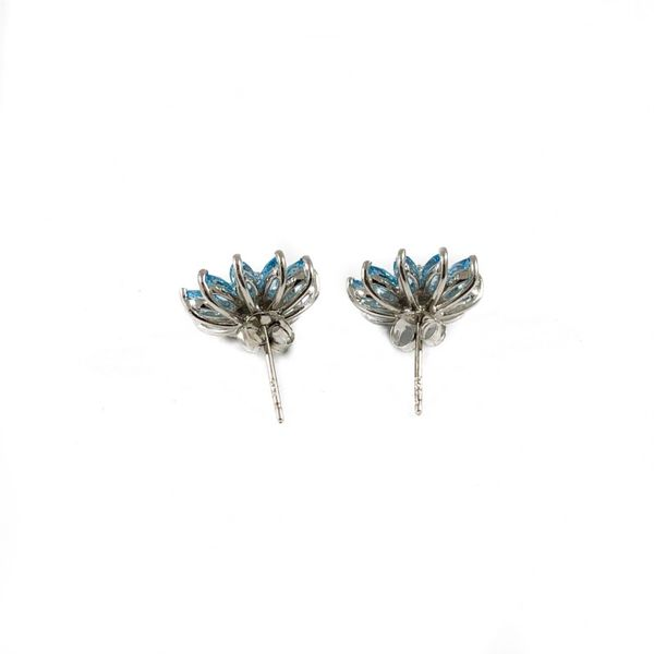 Blue Topaz and Diamond Flower Earrings - White Gold Image 2 Lumina Gem Wilmington, NC