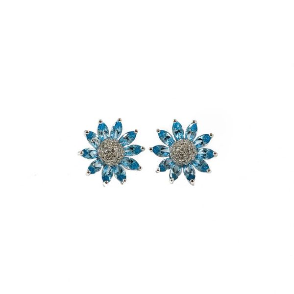 Blue Topaz and Diamond Flower Earrings - White Gold Lumina Gem Wilmington, NC