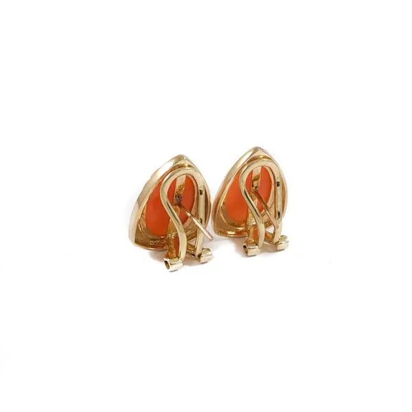 Coral and Yellow Gold Earrings - Omega Backs Image 2 Lumina Gem Wilmington, NC