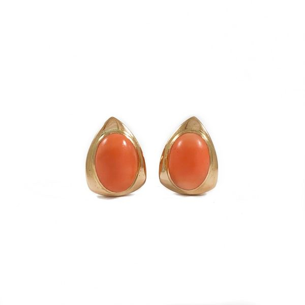 Coral and Yellow Gold Earrings - Omega Backs Lumina Gem Wilmington, NC