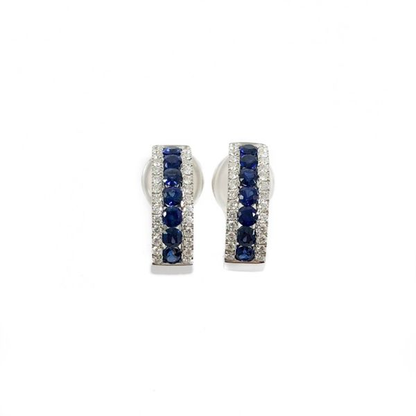 2.11ctw Sapphire and .78ctw Diamond Omega Back Earrings - White Gold Lumina Gem Wilmington, NC