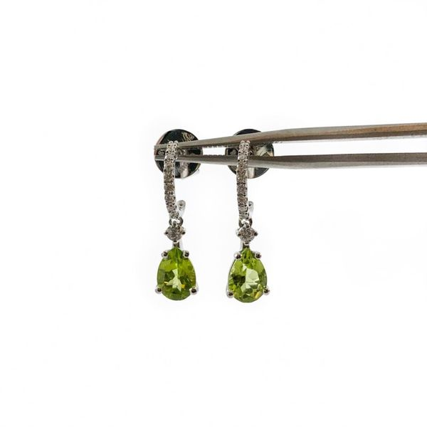 Peridot and Diamond Dangle Earrings - White Gold Image 2 Lumina Gem Wilmington, NC