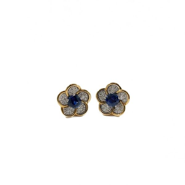 .50ctw Sapphire and Diamond Flowers Earrings - Yellow Gold Lumina Gem Wilmington, NC