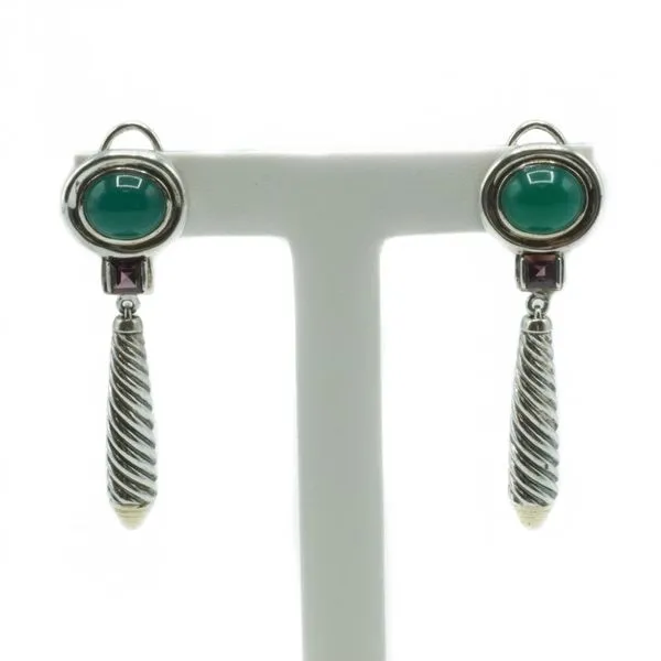 David Yurman Green Onyx and Pink Tourmaline Dangle Earrings - Two Tone Lumina Gem Wilmington, NC