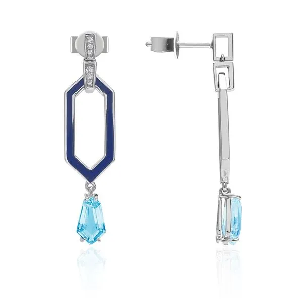 Luvente Blue Topaz and Navy Enamel Earrings- 14k White Gold Lumina Gem Wilmington, NC