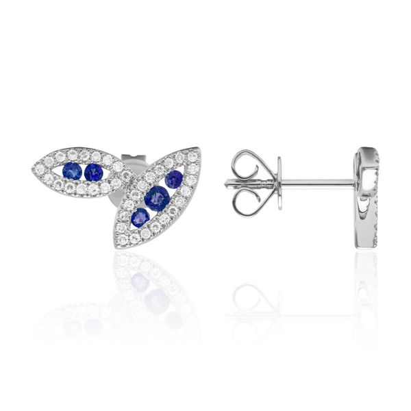 Luvente .21ctw Sapphire and .17ctw Diamond Studs- 14k White Gold Lumina Gem Wilmington, NC