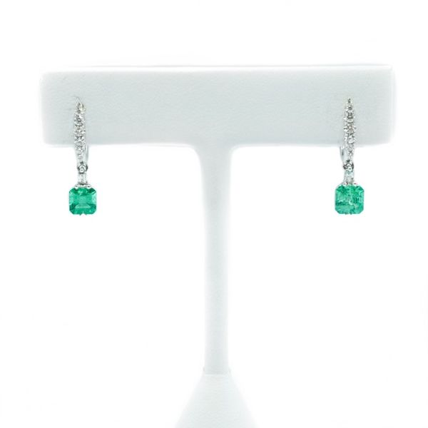 1.12ctw Emerald and .31ctw Diamond Earrings - 18k White Gold Lumina Gem Wilmington, NC