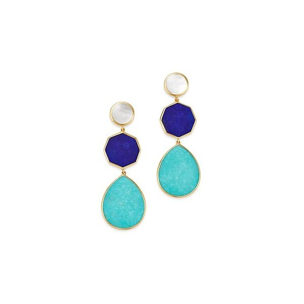 Ippolita Turquoise, Lapis, Mother of Pearl, and Rock Candy Dangle Earrings - Yellow Gold Lumina Gem Wilmington, NC