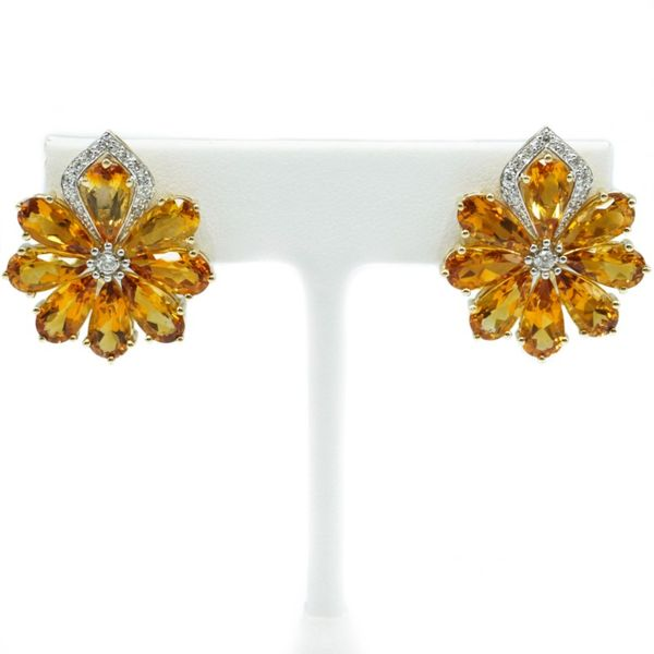 Citrine and Diamond Flower Earrings - 14k Yellow Gold Lumina Gem Wilmington, NC