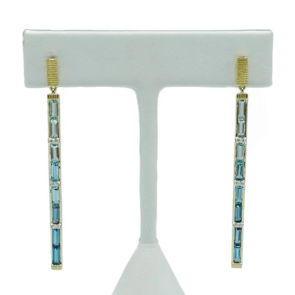 Sloane Street Ombre Blue Topaz Baguette Stick Earrings in 18k Yellow Gold Lumina Gem Wilmington, NC