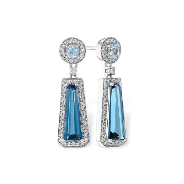 Blue Topaz and Diamond Dangle Earrings- 14k White Gold Lumina Gem Wilmington, NC