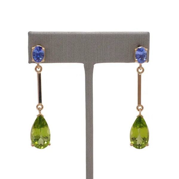 Waterlight Jewelry Co. Montana Sapphire and Peridot Dangle Earrings Lumina Gem Hampstead, NC