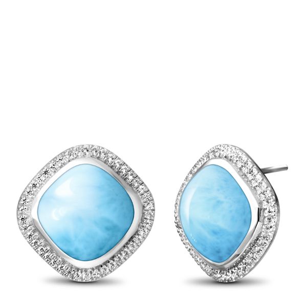 Marahlago Larimar Clarity Cushion Earrings with White Sapphires Lumina Gem Wilmington, NC