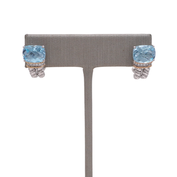 Aiya Designs Blue Topaz and .15ctw Diamond Omega Back Earrings Lumina Gem Hampstead, NC