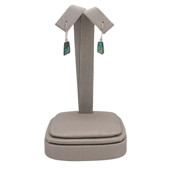 Opal Inlay Dangle Earrings in 14k White Gold Lumina Gem Hampstead, NC