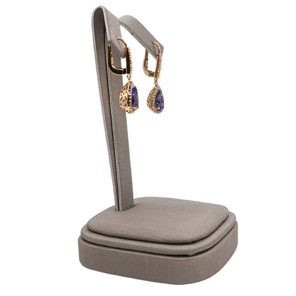 3ctw Tanzanite and .30ctw Diamond Dangle Earrings- 14k Yellow Gold Image 2 Lumina Gem Hampstead, NC