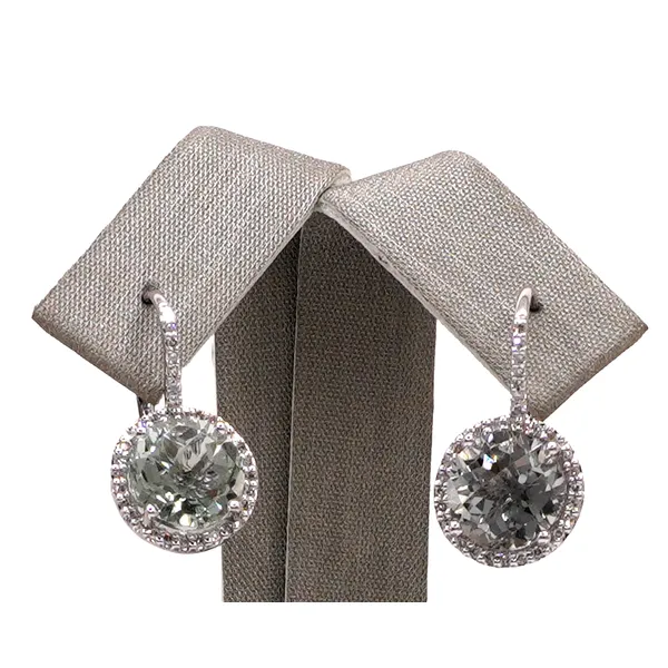 Green Amethyst and Diamond Dangle Earrings- 14k White Gold Lumina Gem Hampstead, NC