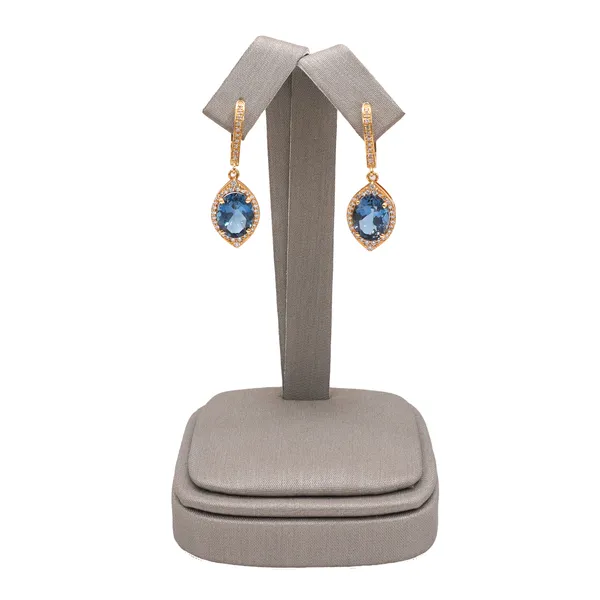 London Blue Topaz and Diamond Dangle Earrings- 14k Yellow Gold Lumina Gem Hampstead, NC