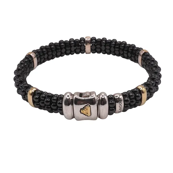Lagos Caviar Sterling silver and 18k Yellow Gold and Black Ceramic Bracelet Lumina Gem Hampstead, NC