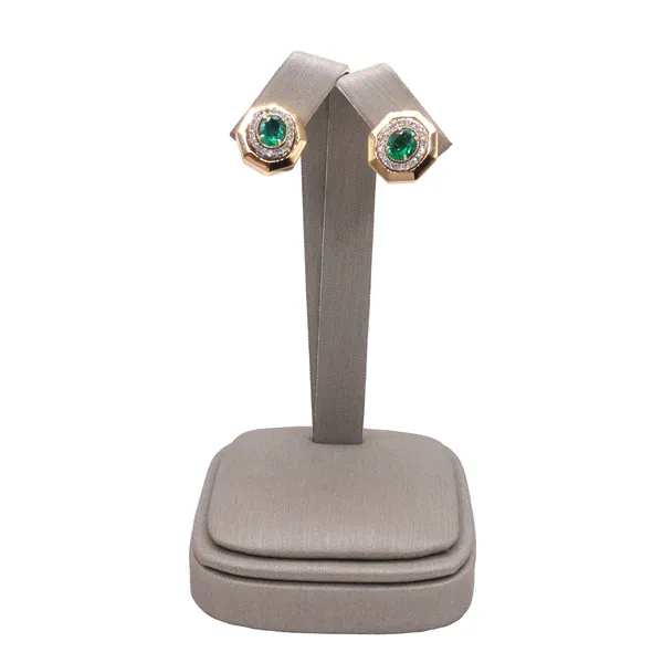 1.12ctw Emerald and .27ctw Diamond Earrings- 14k Yellow Gold Lumina Gem Wilmington, NC